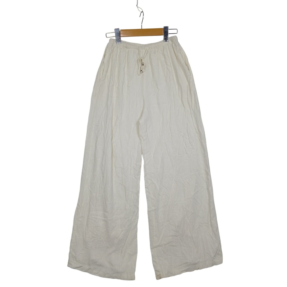 Princess Polly Cream Linen Blend Wide Leg Drawstring Pants US 4 RN 163017